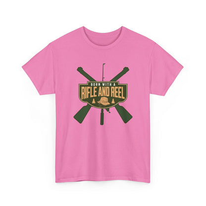Rifle and Reel T-Shirt — "Born With a Rifle and Reel" Hunting &amp; Fishing Graphic Tee
