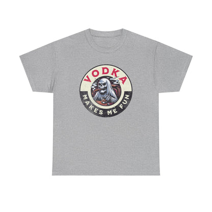 Vodka Makes Me Fun T-Shirt - Retro Skull Drinking Graphic Tee
