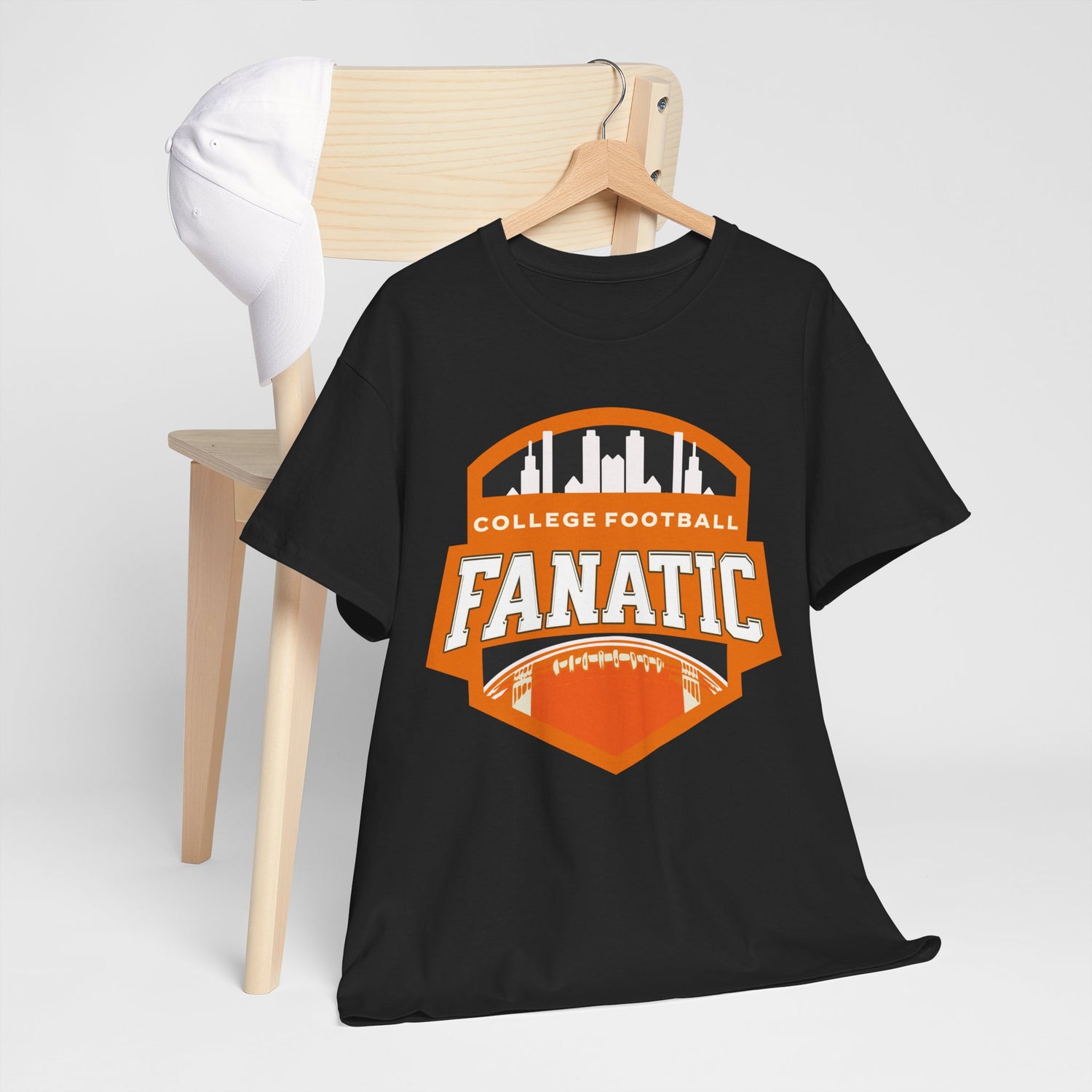 College Football Fanatic T-Shirt — Retro Orange Football Badge Tee