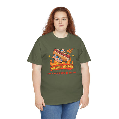Funny Hot Dog T-Shirt — Weiner Holder Adult-Themed Tee