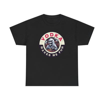 Vodka Makes Me Fun T-Shirt - Retro Skull Drinking Graphic Tee