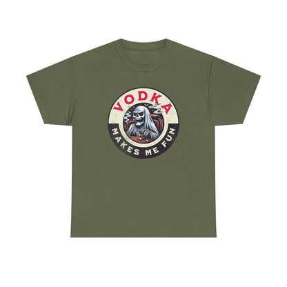 Vodka Makes Me Fun T-Shirt - Retro Skull Drinking Graphic Tee