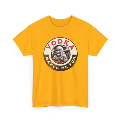 Vodka Makes Me Fun T-Shirt - Retro Skull Drinking Graphic Tee
