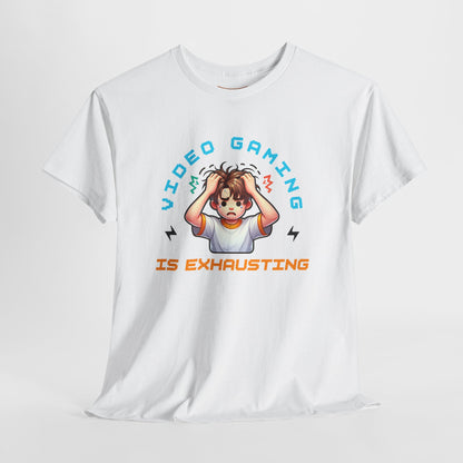 Gaming T‑Shirt — "Video Gaming Is Exhausting" Cute Anime Gamer Tee