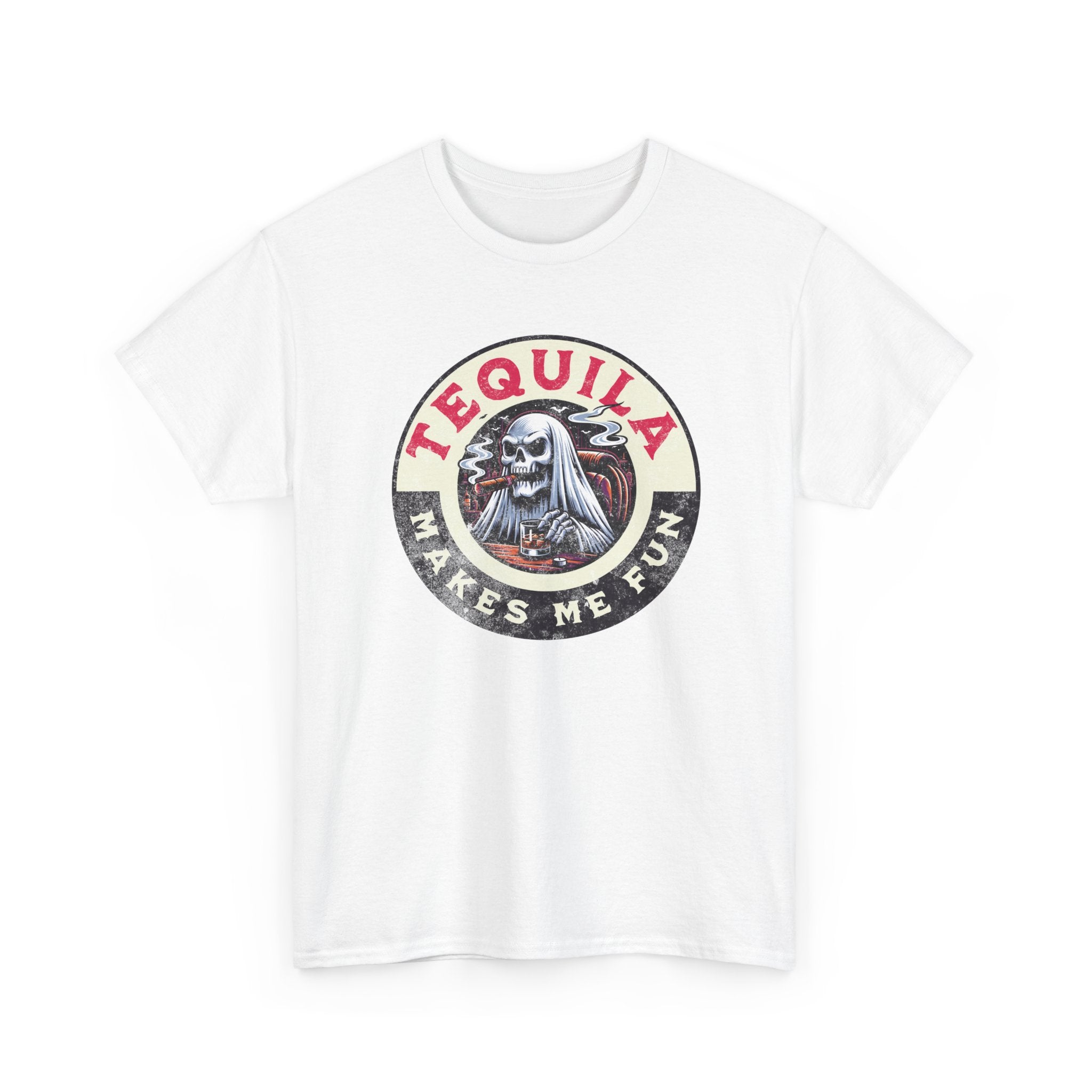 Tequila Makes Me Fun T-Shirt – Funny Party Graphic Tee with Skull &amp; Bottle Design