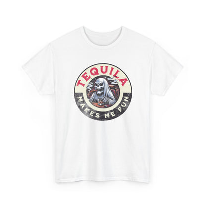 Tequila Makes Me Fun T-Shirt – Funny Party Graphic Tee with Skull &amp; Bottle Design