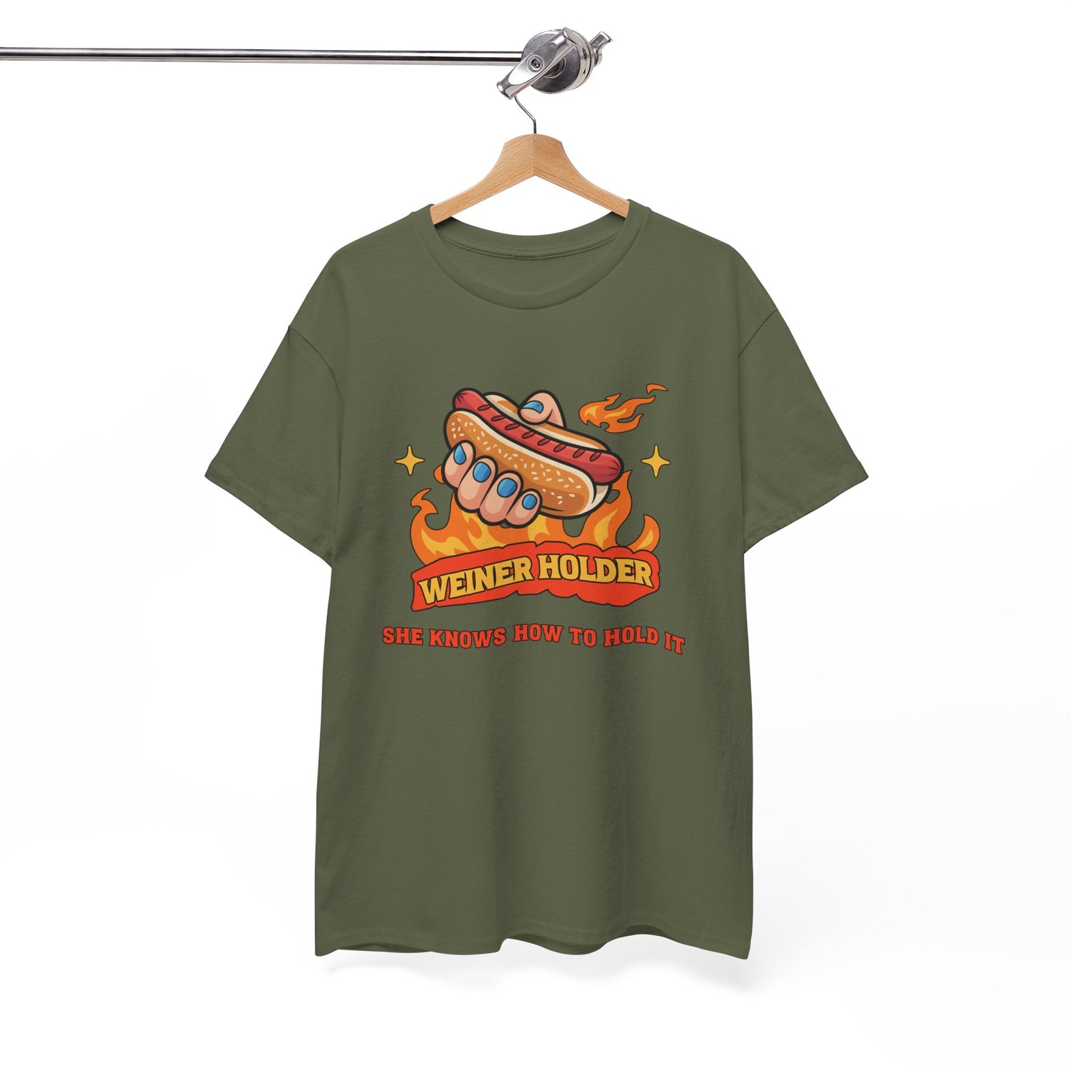 Funny Hot Dog T-Shirt — Weiner Holder Adult-Themed Tee