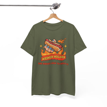 Funny Hot Dog T-Shirt — Weiner Holder Adult-Themed Tee