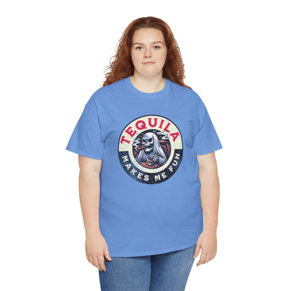 Tequila Makes Me Fun T-Shirt – Funny Party Graphic Tee with Skull &amp; Bottle Design