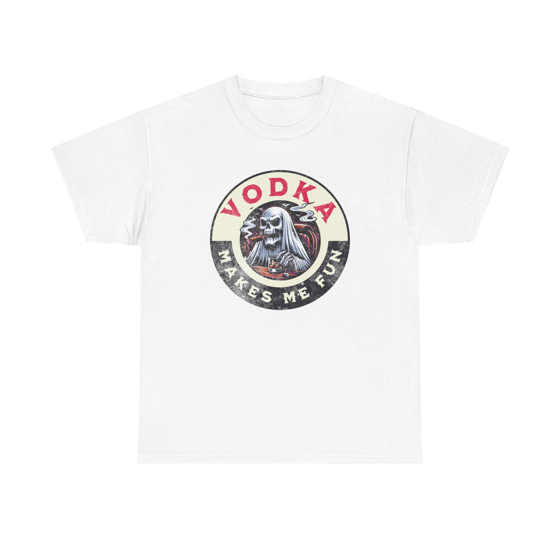 Vodka Makes Me Fun T-Shirt - Retro Skull Drinking Graphic Tee