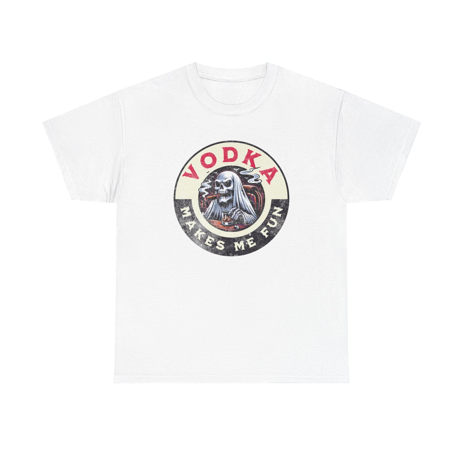 Vodka Makes Me Fun T-Shirt - Retro Skull Drinking Graphic Tee