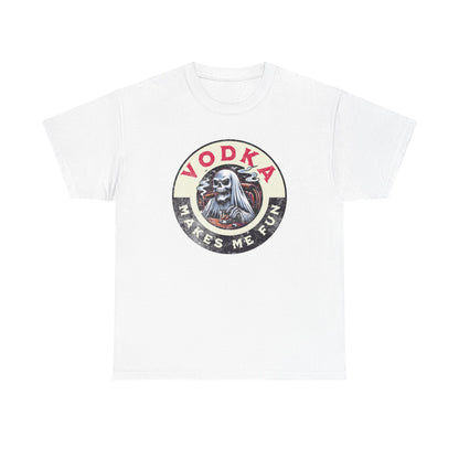 Vodka Makes Me Fun T-Shirt - Retro Skull Drinking Graphic Tee