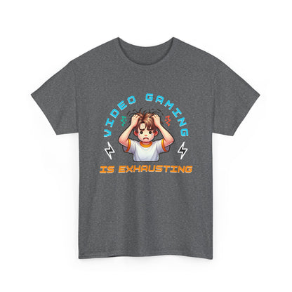 Gaming T‑Shirt — "Video Gaming Is Exhausting" Cute Anime Gamer Tee