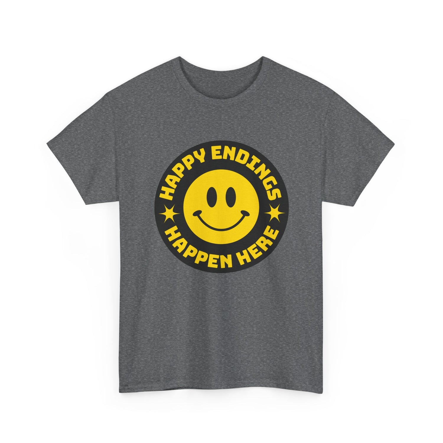 Happy Endings Happen Here – Funny Smiley Face T-Shirt