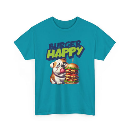 Burger Happy Bulldog T-Shirt — Cute Bulldog with Giant Burger Graphic