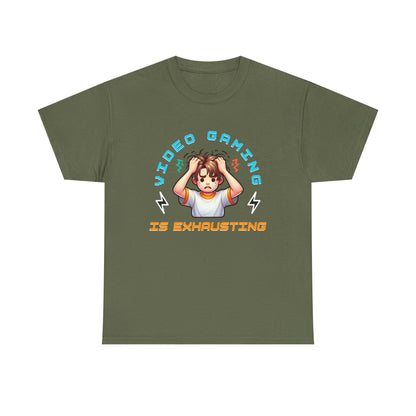 Gaming T‑Shirt — "Video Gaming Is Exhausting" Cute Anime Gamer Tee