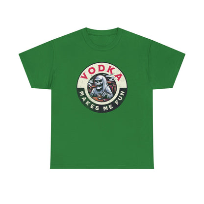 Vodka Makes Me Fun T-Shirt - Retro Skull Drinking Graphic Tee
