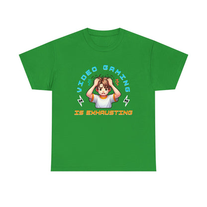 Gaming T‑Shirt — "Video Gaming Is Exhausting" Cute Anime Gamer Tee