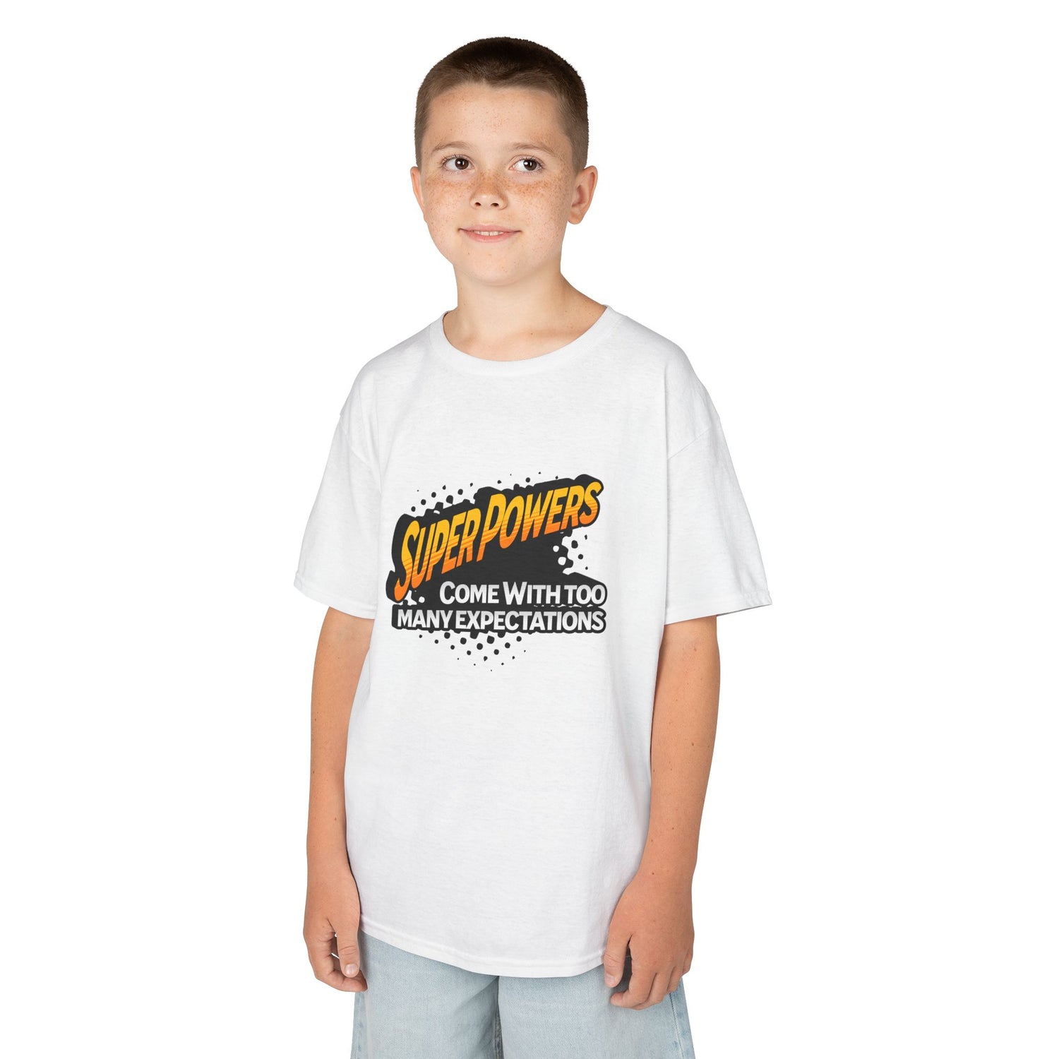 Kids T-Shirt - "Superpowers Come With Too Many Expectations" Comic Graphic Tee