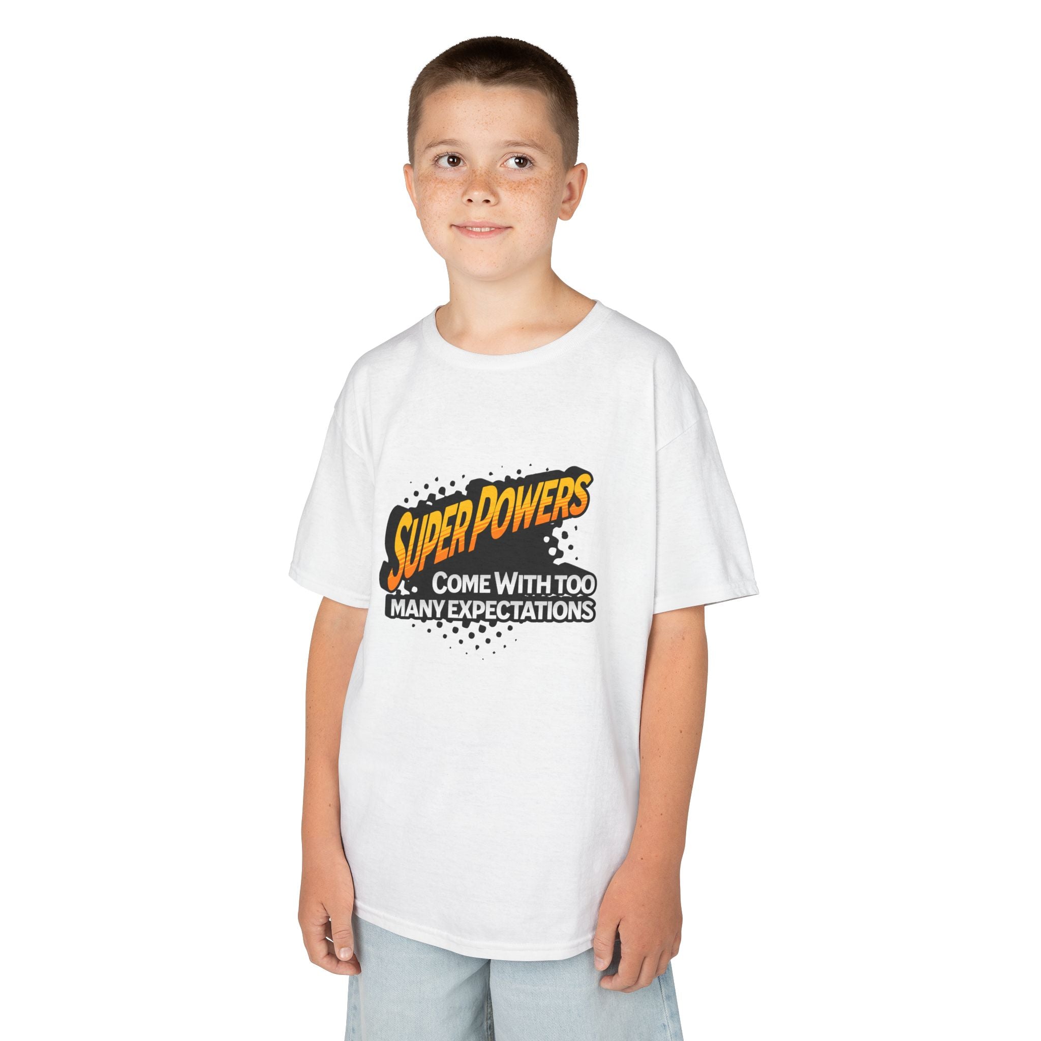 Kids T-Shirt - "Superpowers Come With Too Many Expectations" Comic Graphic Tee