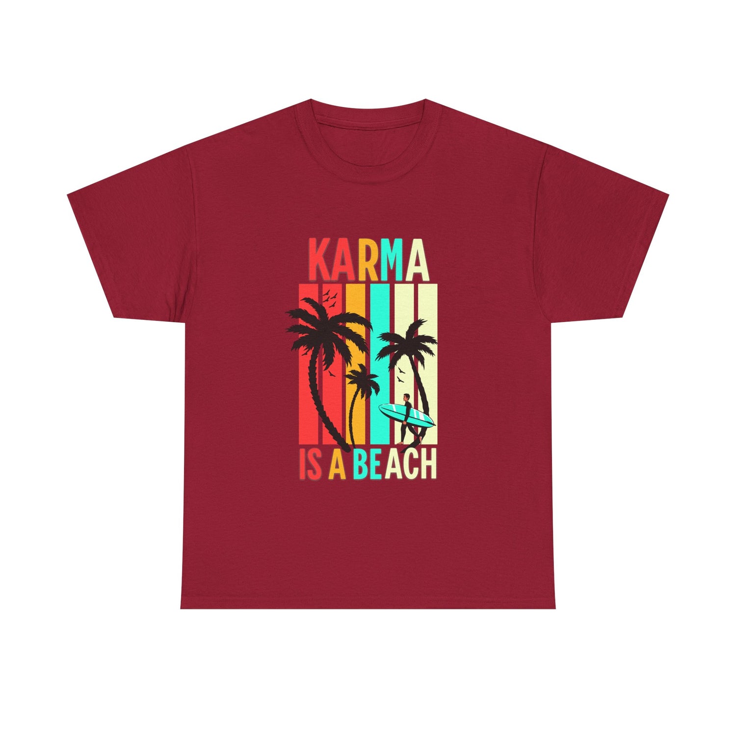Karma Is A Beach T-Shirt – Vintage Palm Tree Surf Graphic Tee