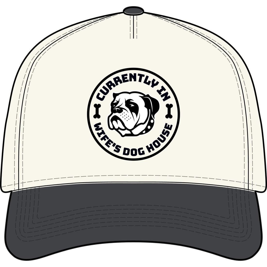 “Currently In Wife’s Dog House” Two-Tone Baseball Cap – Funny Bulldog Dad Hat