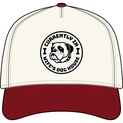 “Currently In Wife’s Dog House” Two-Tone Baseball Cap – Funny Bulldog Dad Hat