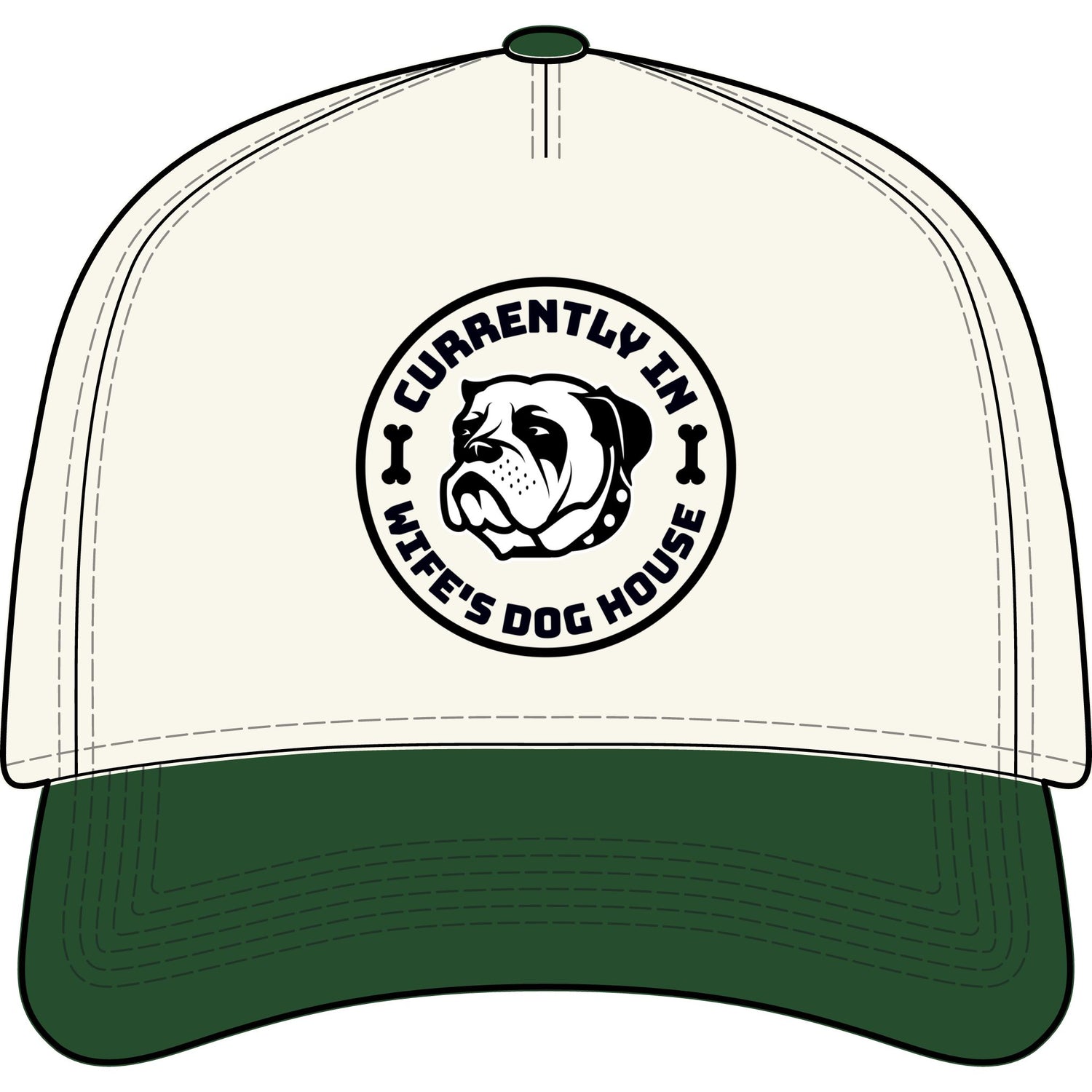 “Currently In Wife’s Dog House” Two-Tone Baseball Cap – Funny Bulldog Dad Hat