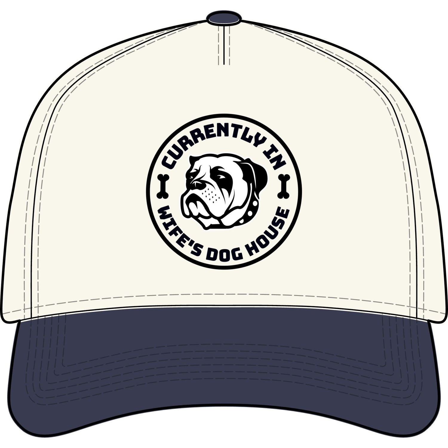 “Currently In Wife’s Dog House” Two-Tone Baseball Cap – Funny Bulldog Dad Hat