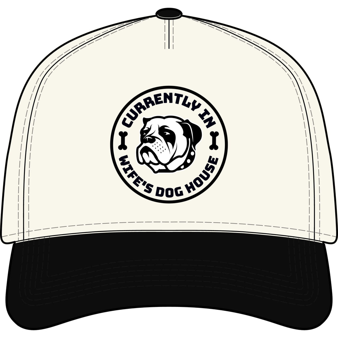 “Currently In Wife’s Dog House” Two-Tone Baseball Cap – Funny Bulldog Dad Hat