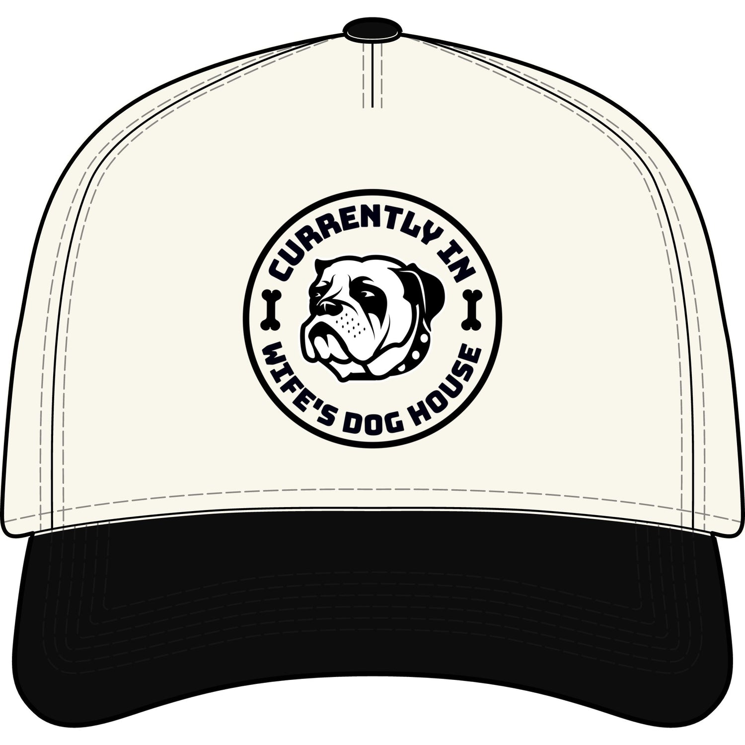 “Currently In Wife’s Dog House” Two-Tone Baseball Cap – Funny Bulldog Dad Hat
