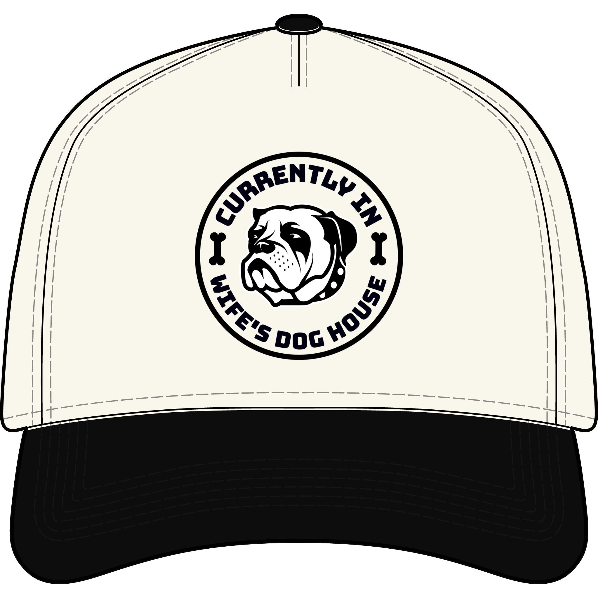 “Currently In Wife’s Dog House” Two-Tone Baseball Cap – Funny Bulldog Dad Hat