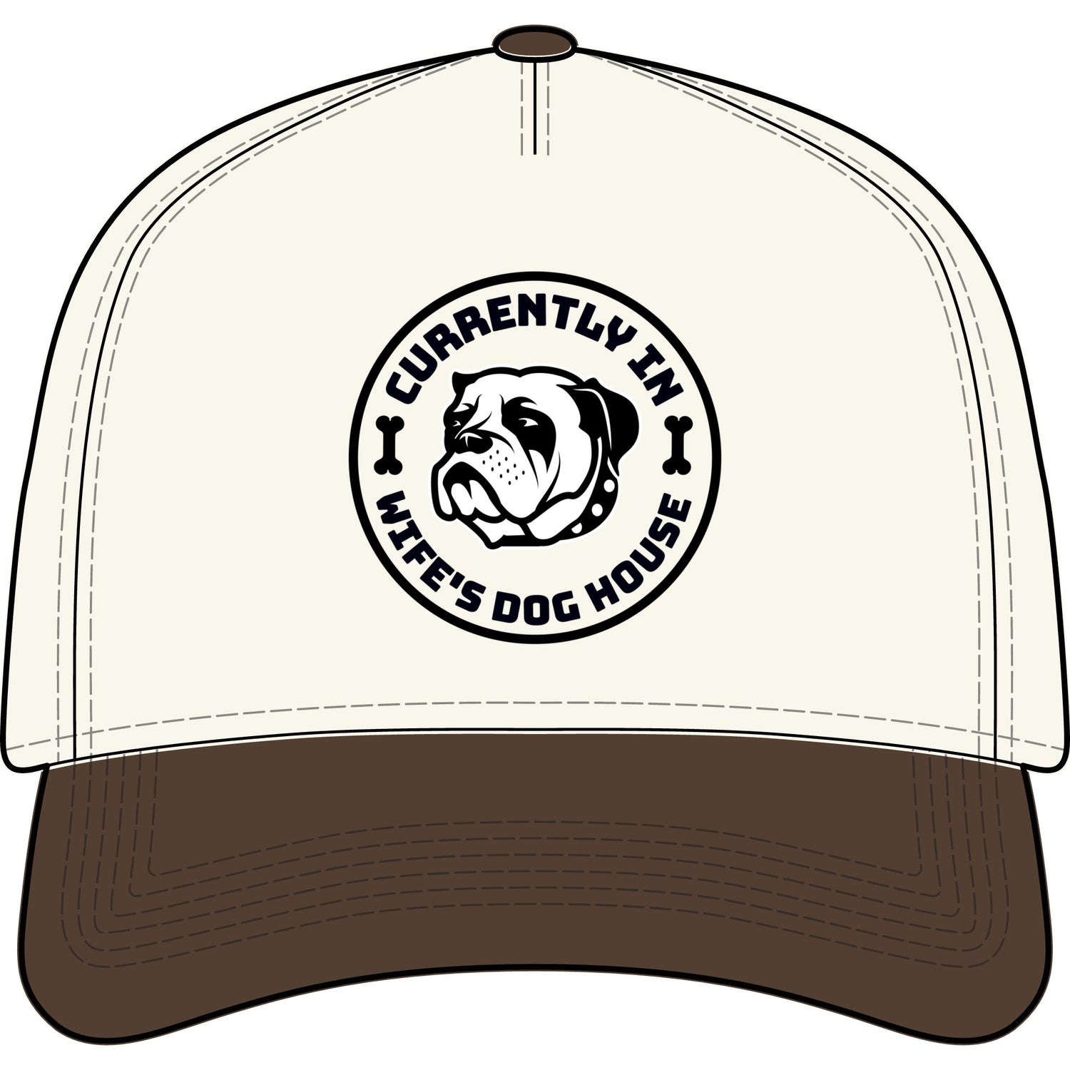 “Currently In Wife’s Dog House” Two-Tone Baseball Cap – Funny Bulldog Dad Hat