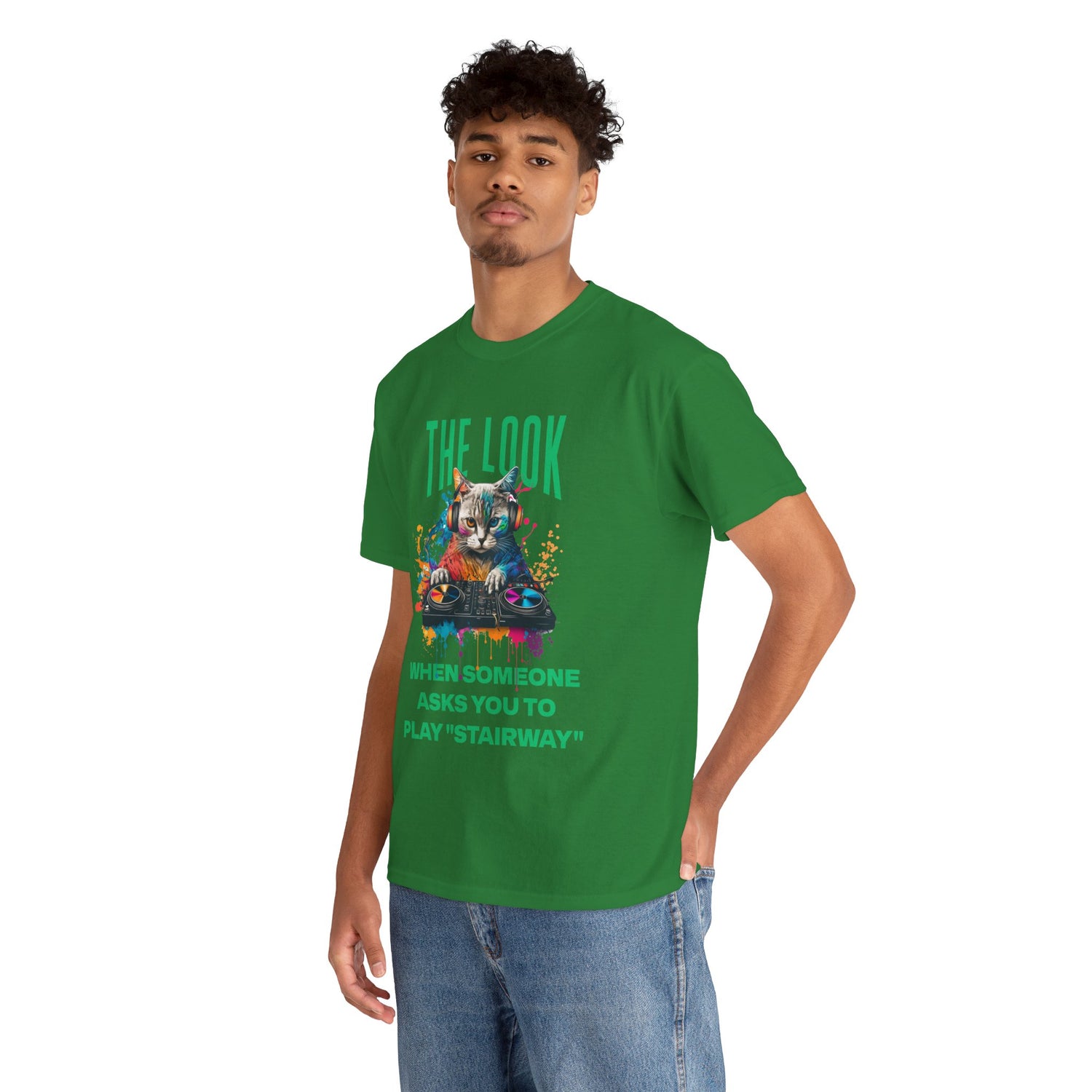 Cat DJ T‑Shirt — “The Look When Someone Asks You to Play ‘Stairway’”