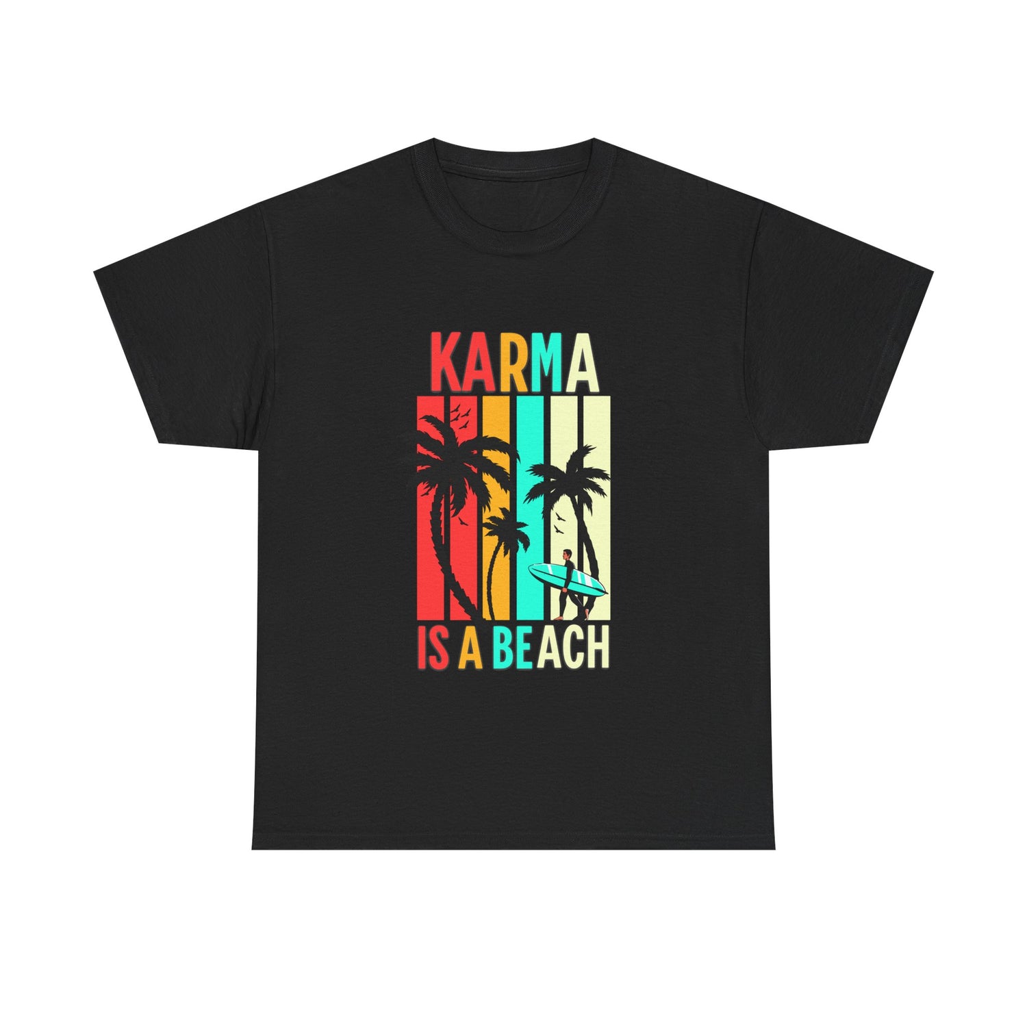 Karma Is A Beach T-Shirt – Vintage Palm Tree Surf Graphic Tee