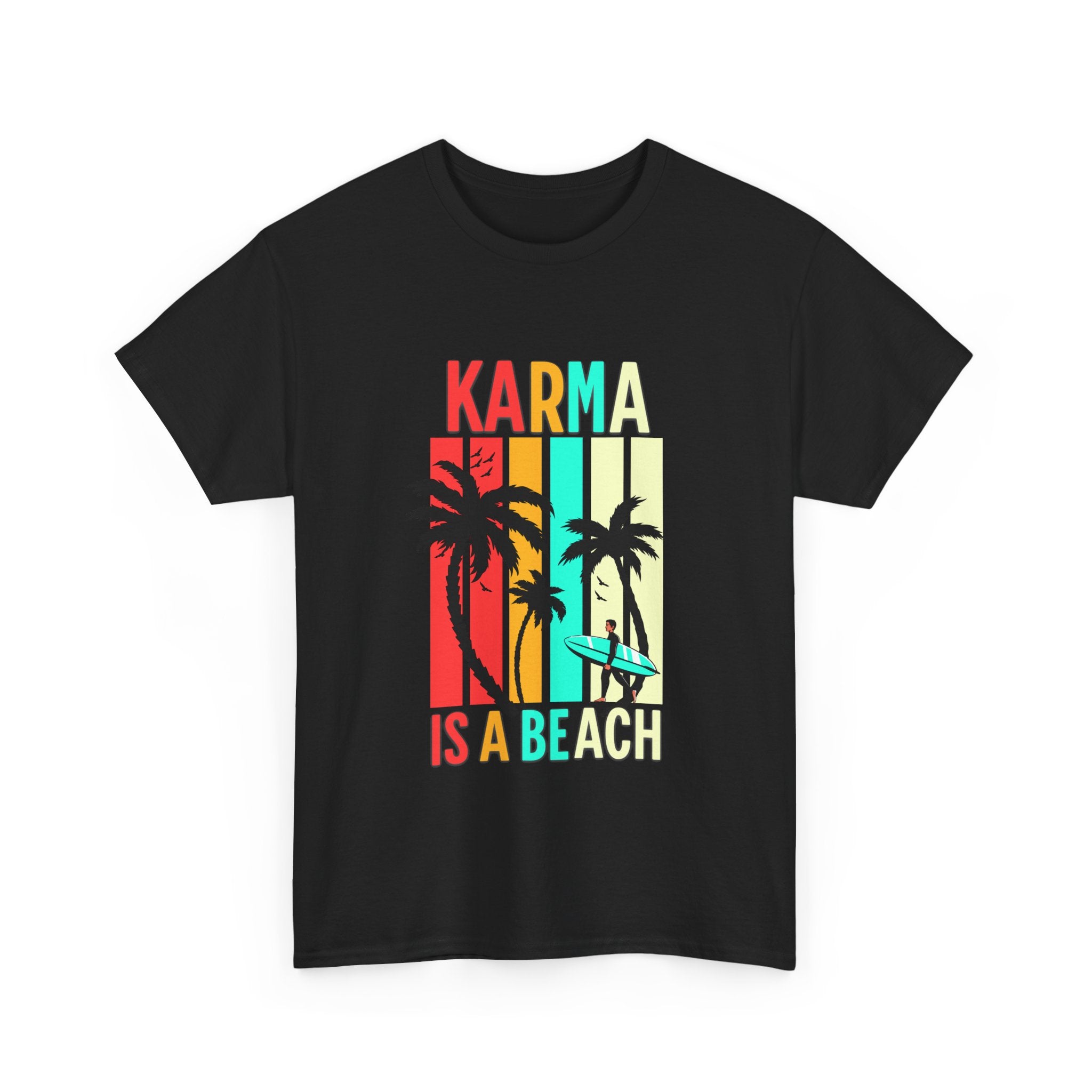 Karma Is A Beach T-Shirt – Vintage Palm Tree Surf Graphic Tee