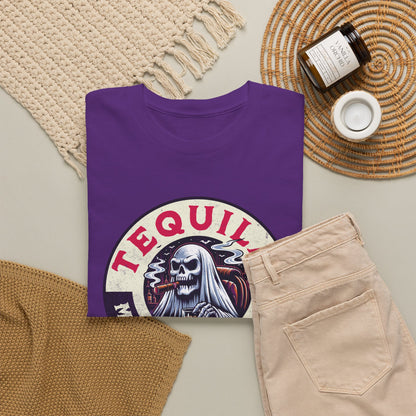 Tequila Makes Me Fun T-Shirt – Funny Party Graphic Tee with Skull &amp; Bottle Design