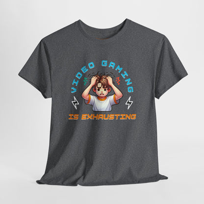 Gaming T‑Shirt — "Video Gaming Is Exhausting" Cute Anime Gamer Tee