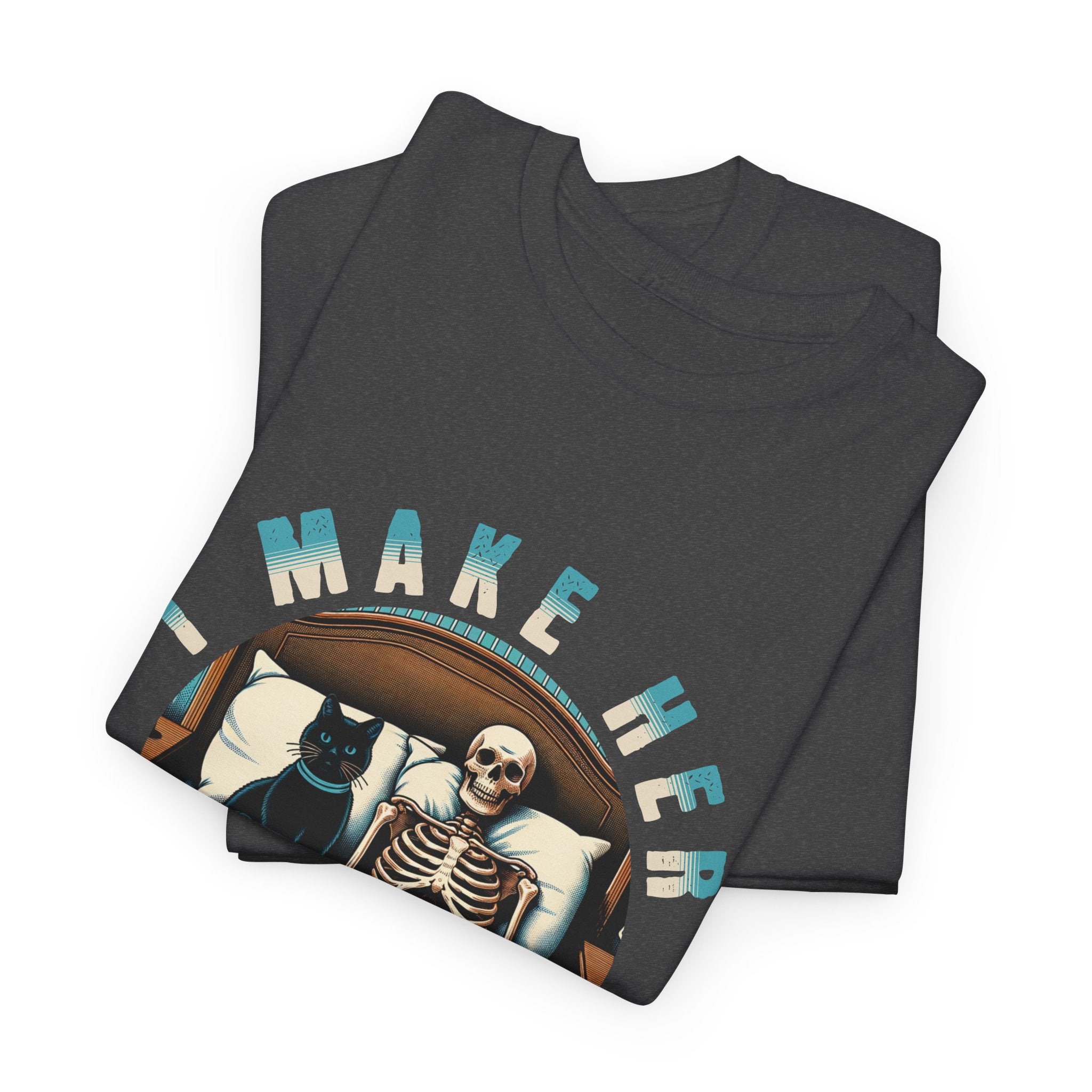 Skeleton Cat Tee — "I Make Her Purrrrrr" Funny Gothic Halloween Shirt