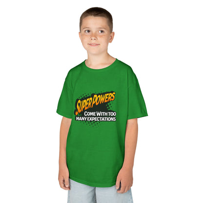 Kids T-Shirt - "Superpowers Come With Too Many Expectations" Comic Graphic Tee
