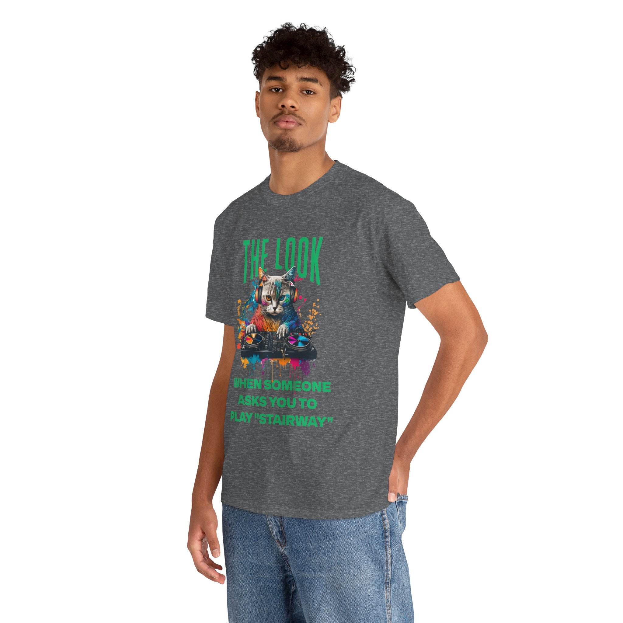 Cat DJ T‑Shirt — “The Look When Someone Asks You to Play ‘Stairway’”