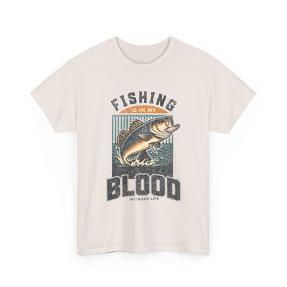 Fishing Is My Blood T-Shirt — Retro Bass Graphic Tee for Anglers