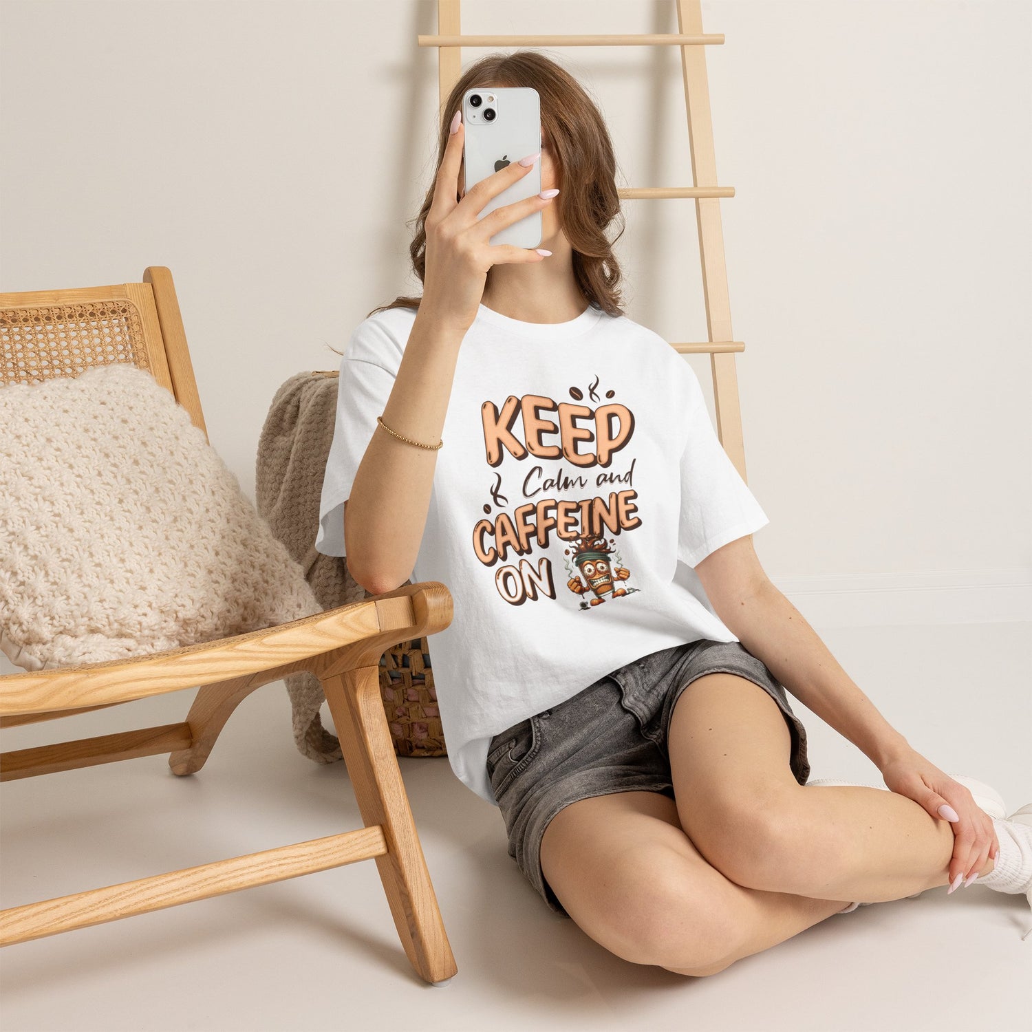 Keep Calm And Caffeine On – Funny Coffee Lover T-Shirt
