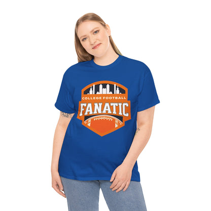 College Football Fanatic T-Shirt — Retro Orange Football Badge Tee