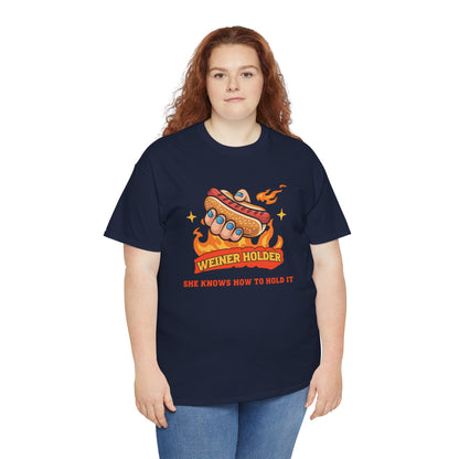 Funny Hot Dog T-Shirt — Weiner Holder Adult-Themed Tee