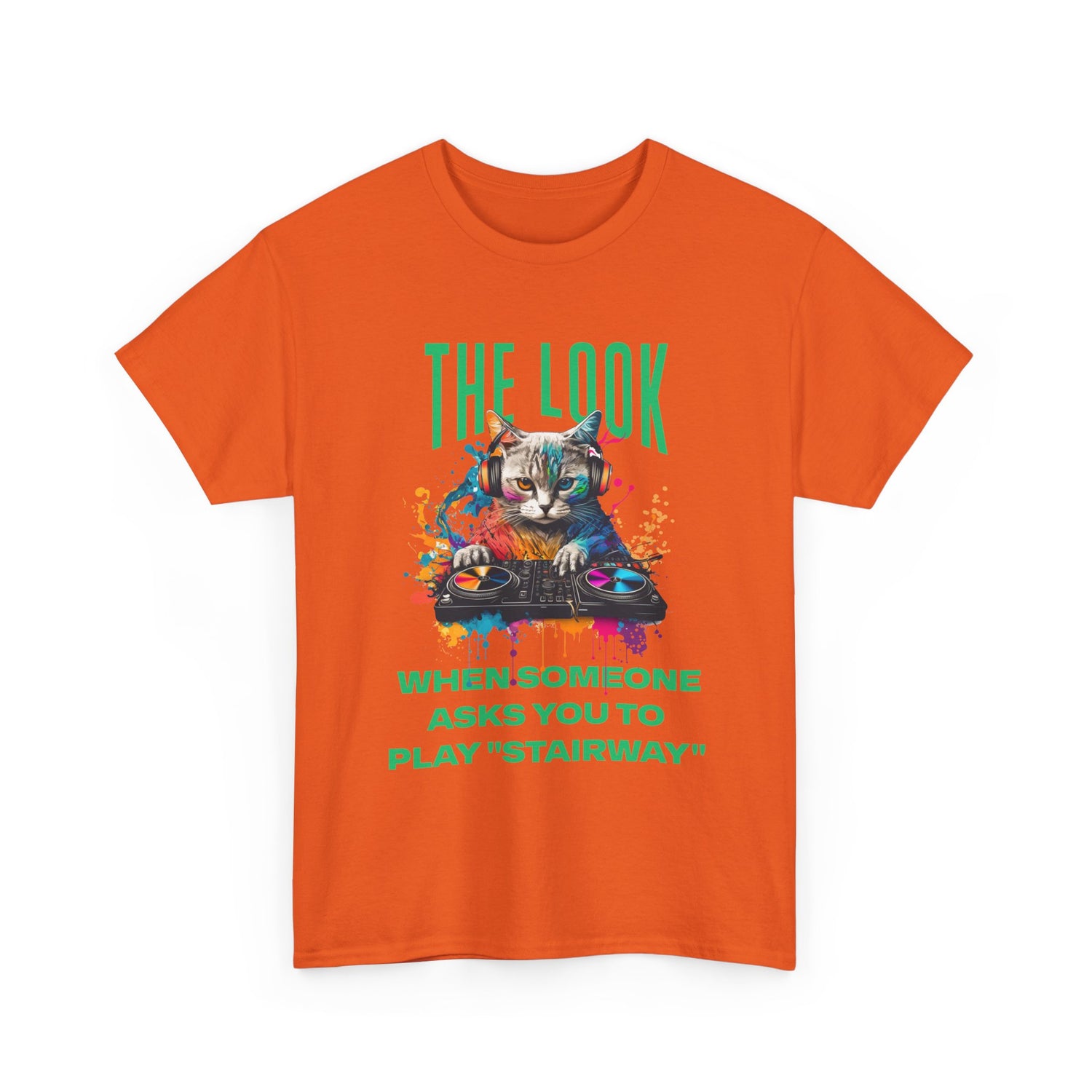 Cat DJ T‑Shirt — “The Look When Someone Asks You to Play ‘Stairway’”