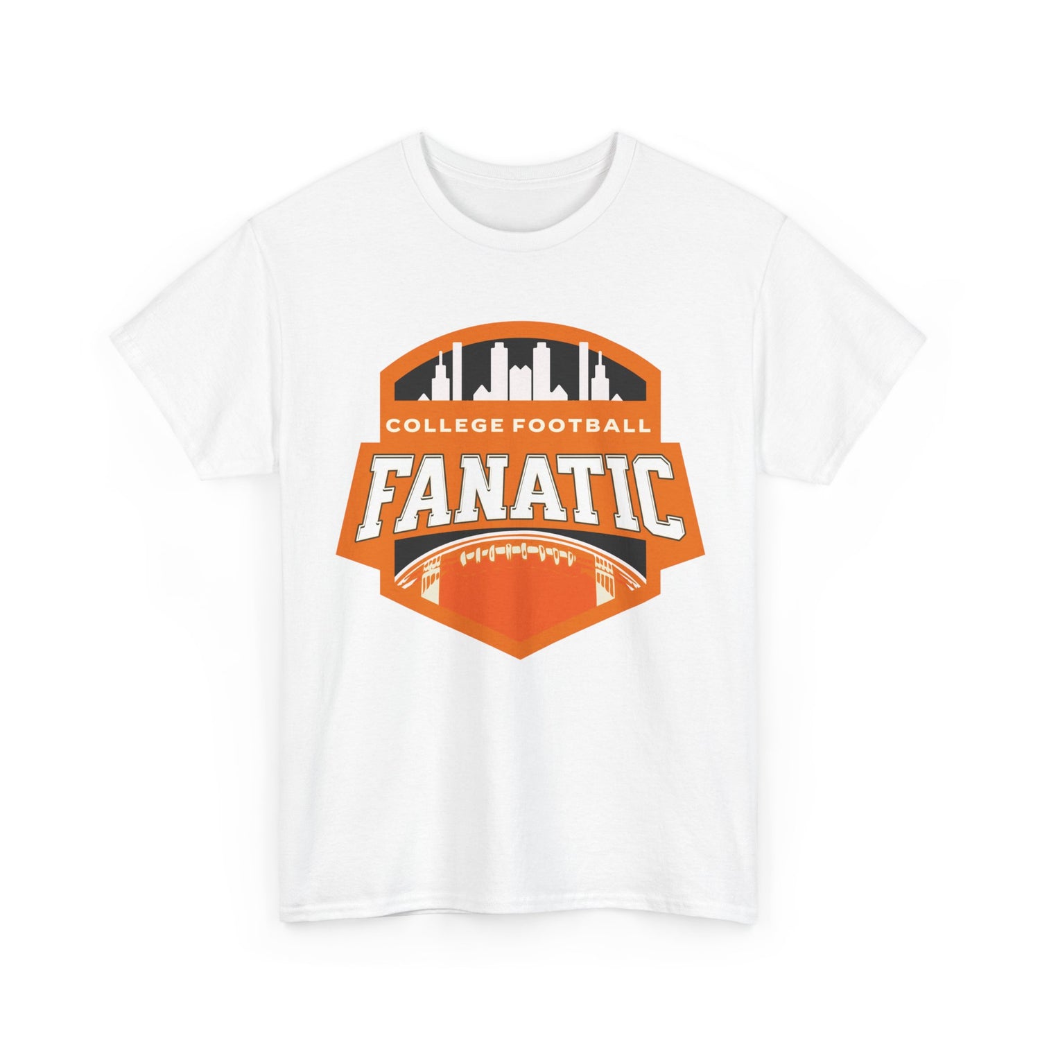 College Football Fanatic T-Shirt — Retro Orange Football Badge Tee
