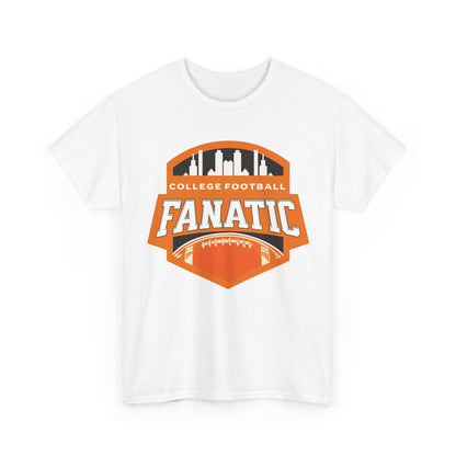 College Football Fanatic T-Shirt — Retro Orange Football Badge Tee
