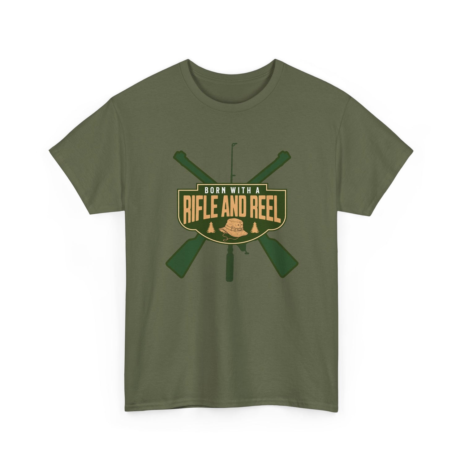 Rifle and Reel T-Shirt — "Born With a Rifle and Reel" Hunting &amp; Fishing Graphic Tee