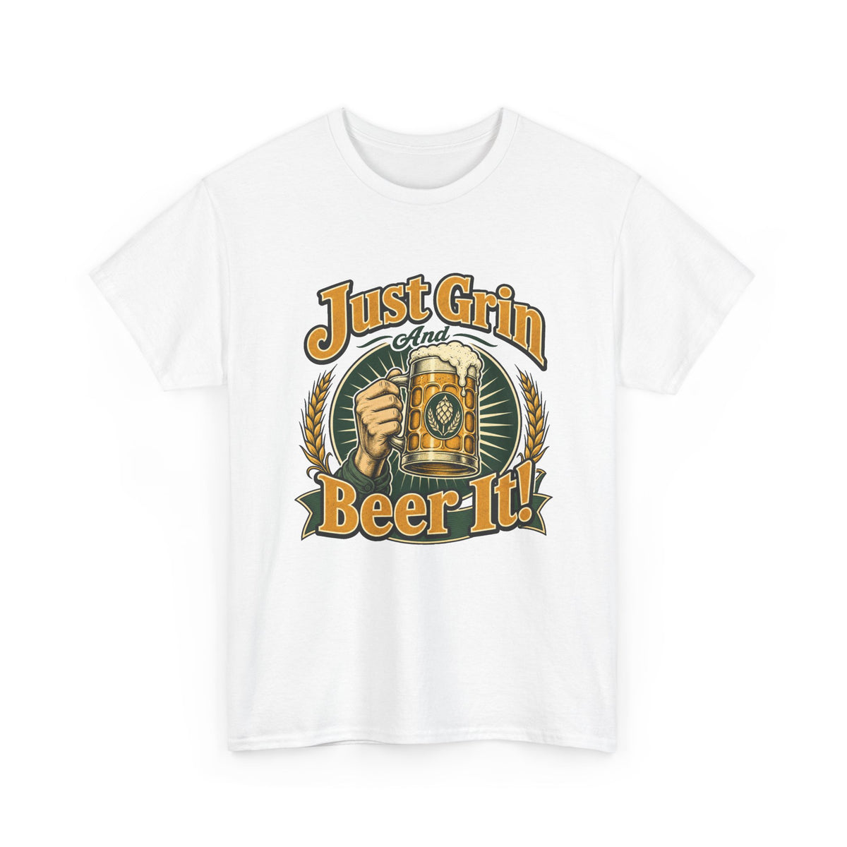Just Grin and Beer It! Graphic Tee — Funny Beer Mug T-Shirt for Beer Lovers